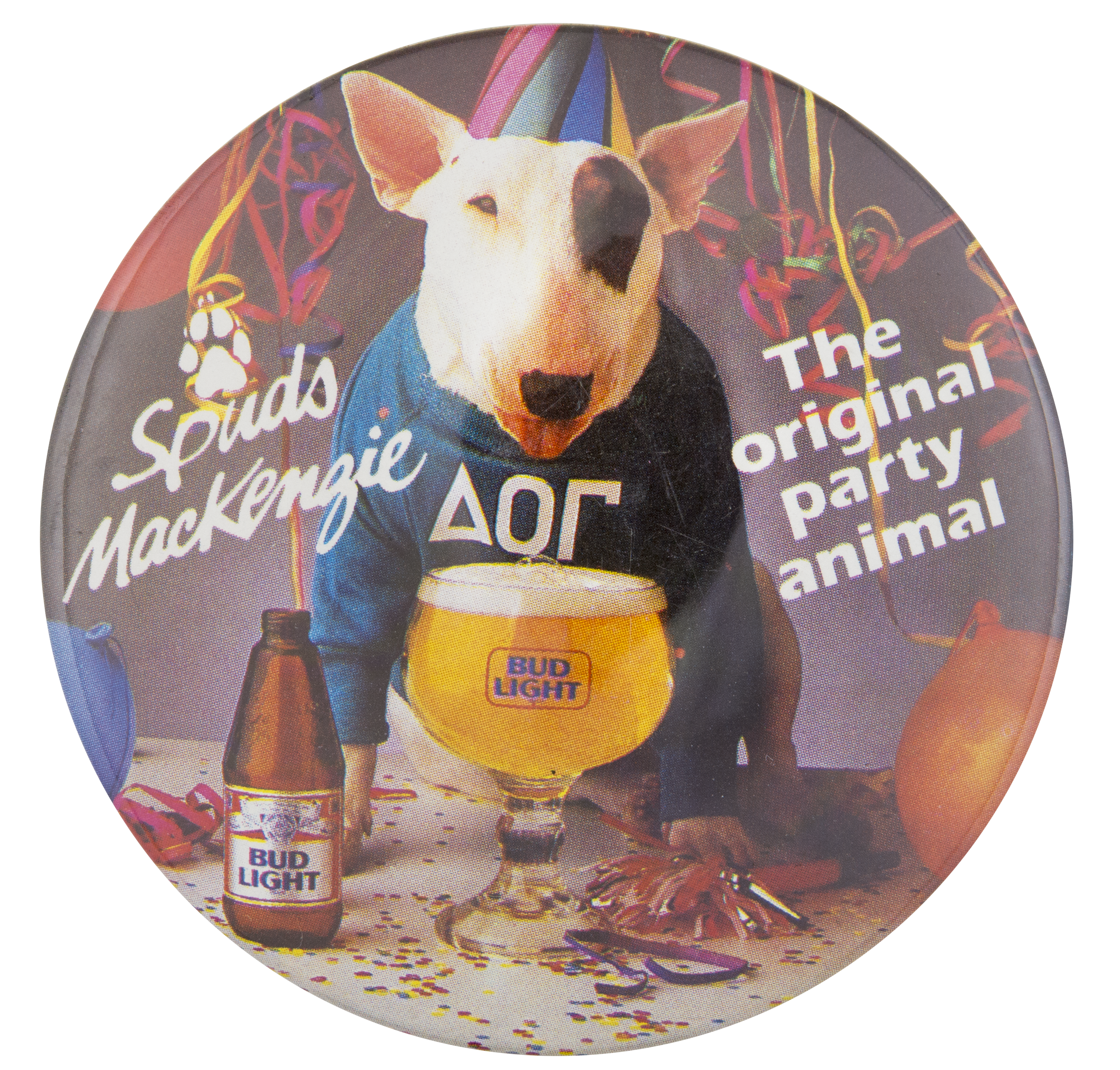Bud Light Spuds MacKenzie Party Animal | Busy Beaver Button Museum
